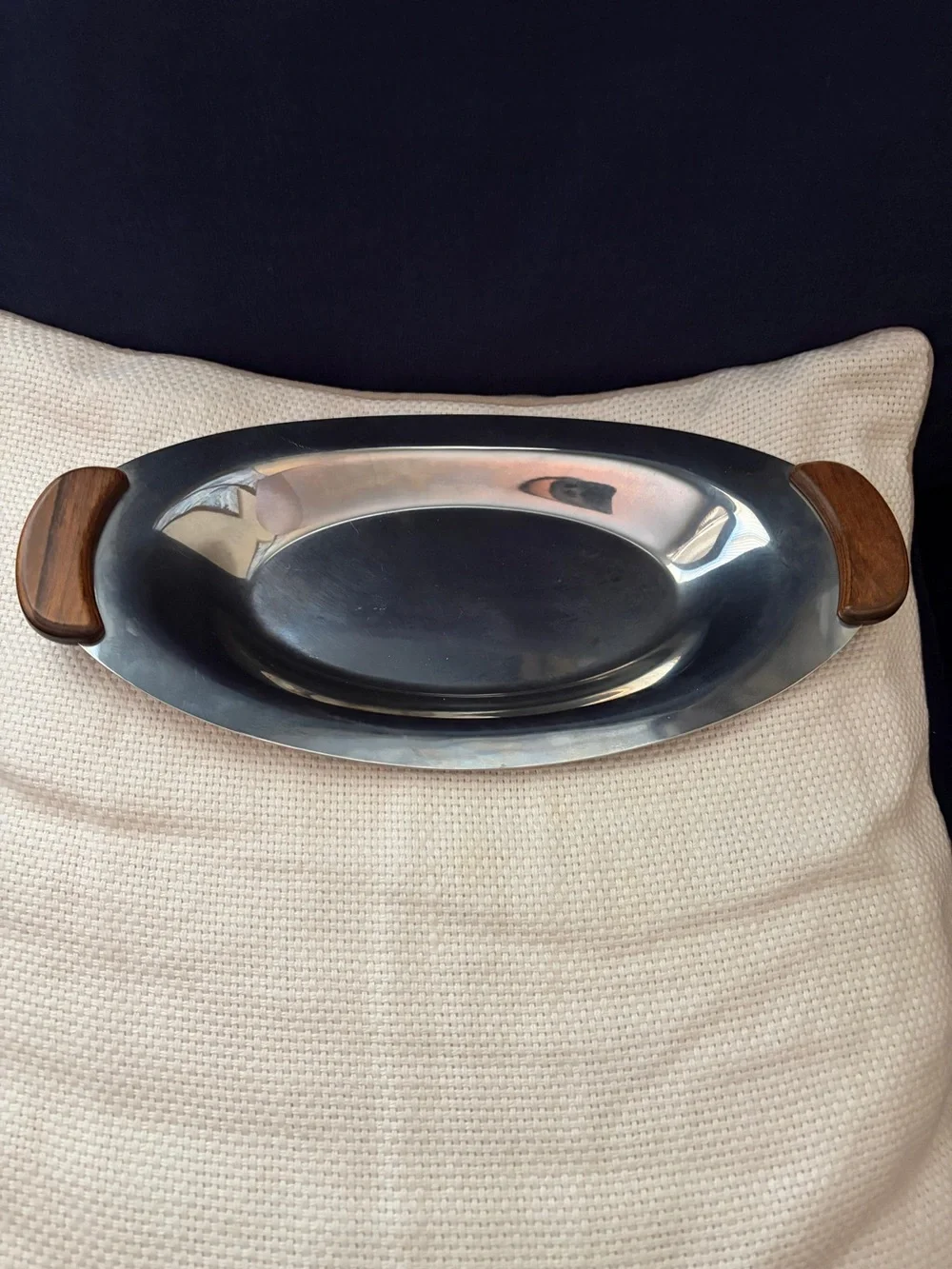 Stainless Steel Serving Platter with Wood Handles
